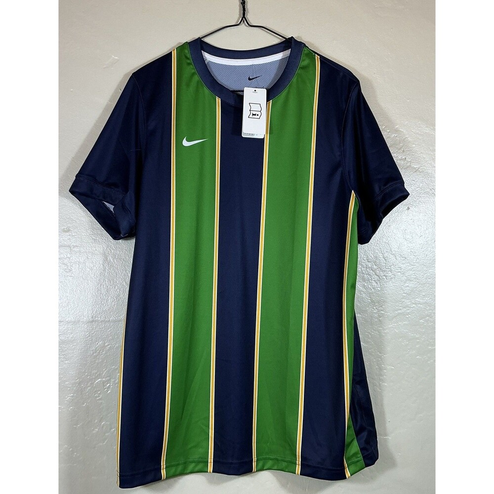 NWT Nike Team L Futbol Mens StripeShirt Blue Green Yellow White Dri Fit Soccer